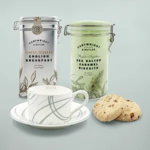 Mum's Fine Bone China Cup and Saucer Gift Set with Tea and Biscuits