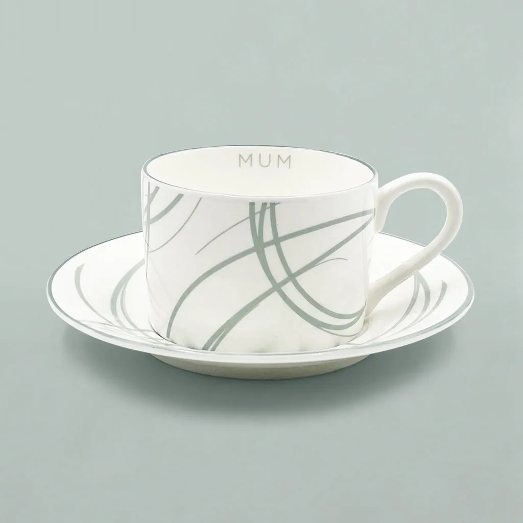 Mum's Fine Bone China Cup and Saucer Gift Set with Tea and Biscuits