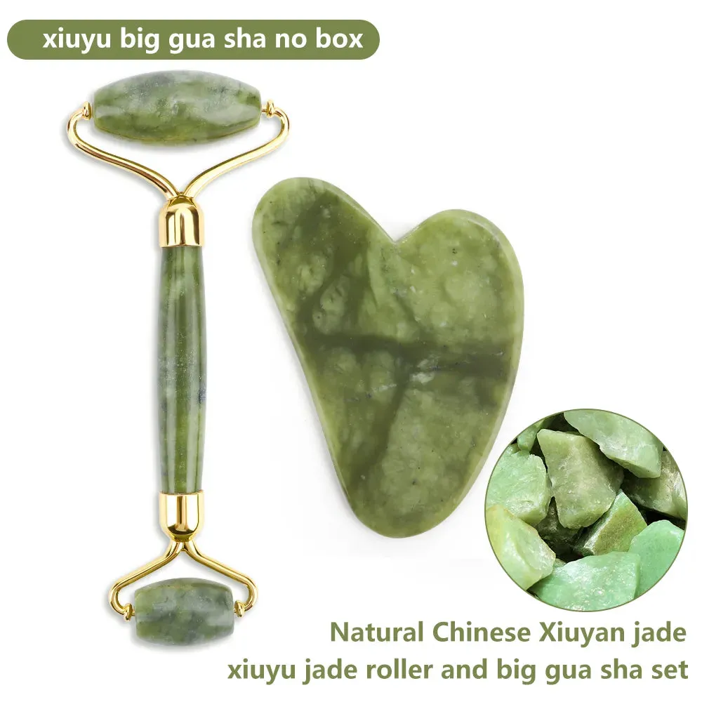 Natural Rose Quartz Jade Roller Gua Sha Set Face Lifting Beauty Massage Tools