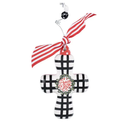 Peace on Earth Cross Ceramic Holiday Ornament