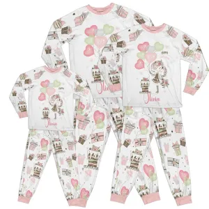 Personalised Whimsical Girl Happy Birthday Pink Kid Pajamas Set Matching