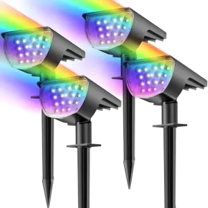 Ponhon Solar Spot Lights for Outside, RGB Multicolor Changing Solar Outdoor Lights[7 Color/4Pack] Solar Spotlights IP68 Waterproof, Auto On/Off Spot Landscape Lights for Halloween Christmas Three Pool