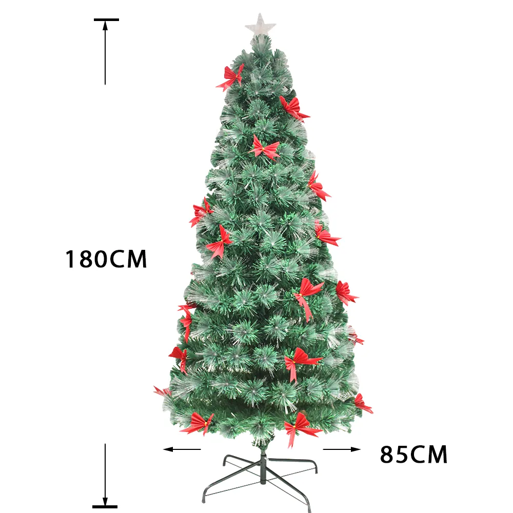 Red Bowknot Christmas Pre-Lit Fibre Optic Green Tree Multicolour Lights