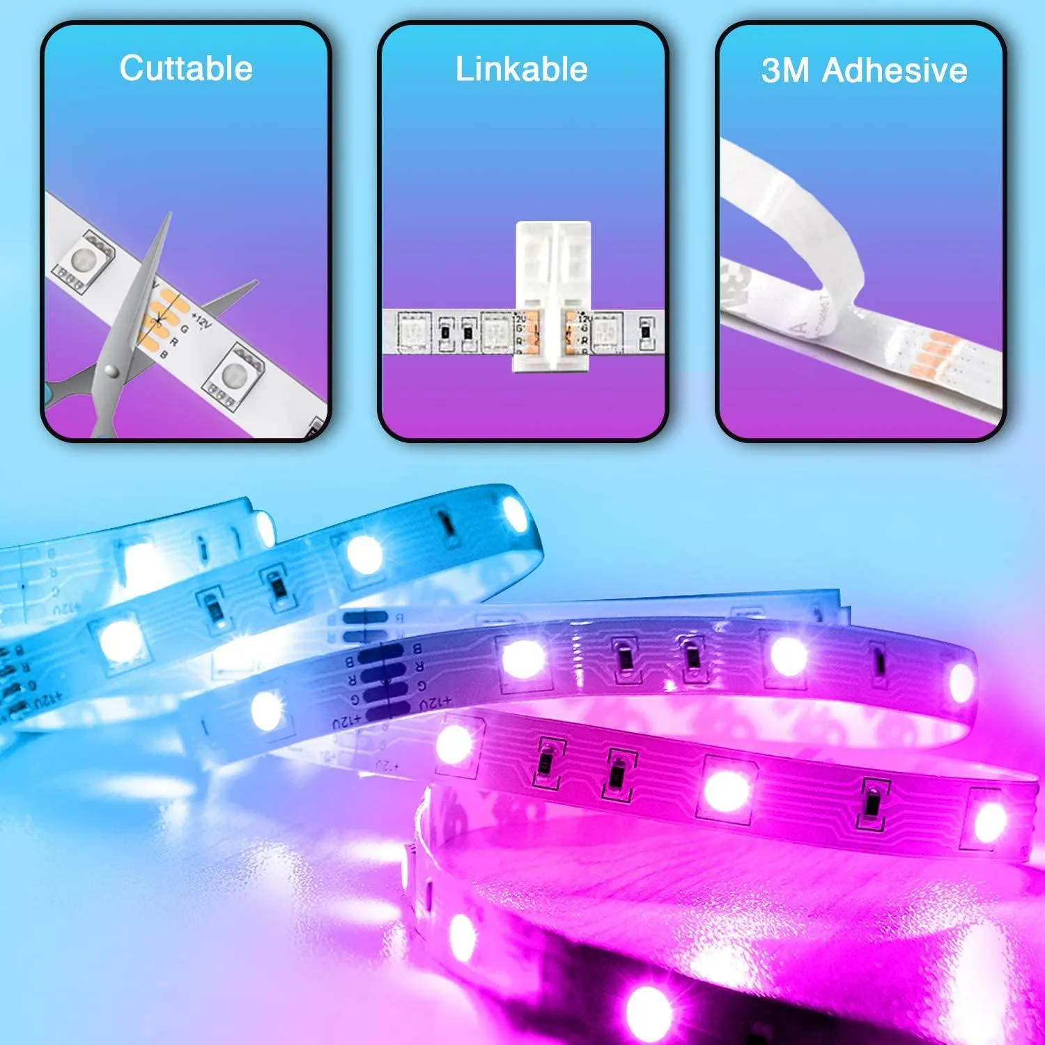 RGB LED Strip 12V 5050 IP20 Non-Waterproof 60LED/m 5 metre Kit