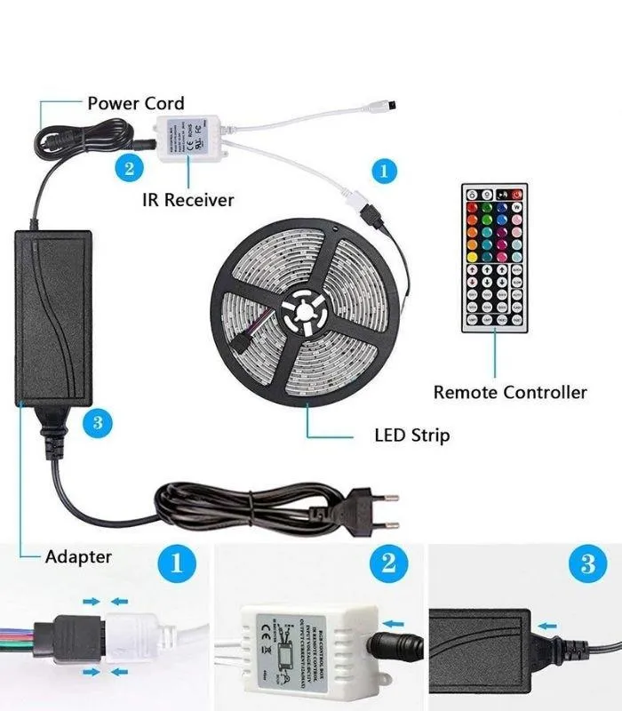 RGB LED Strip 12V 5050 IP20 Non-Waterproof 60LED/m 5 metre Kit