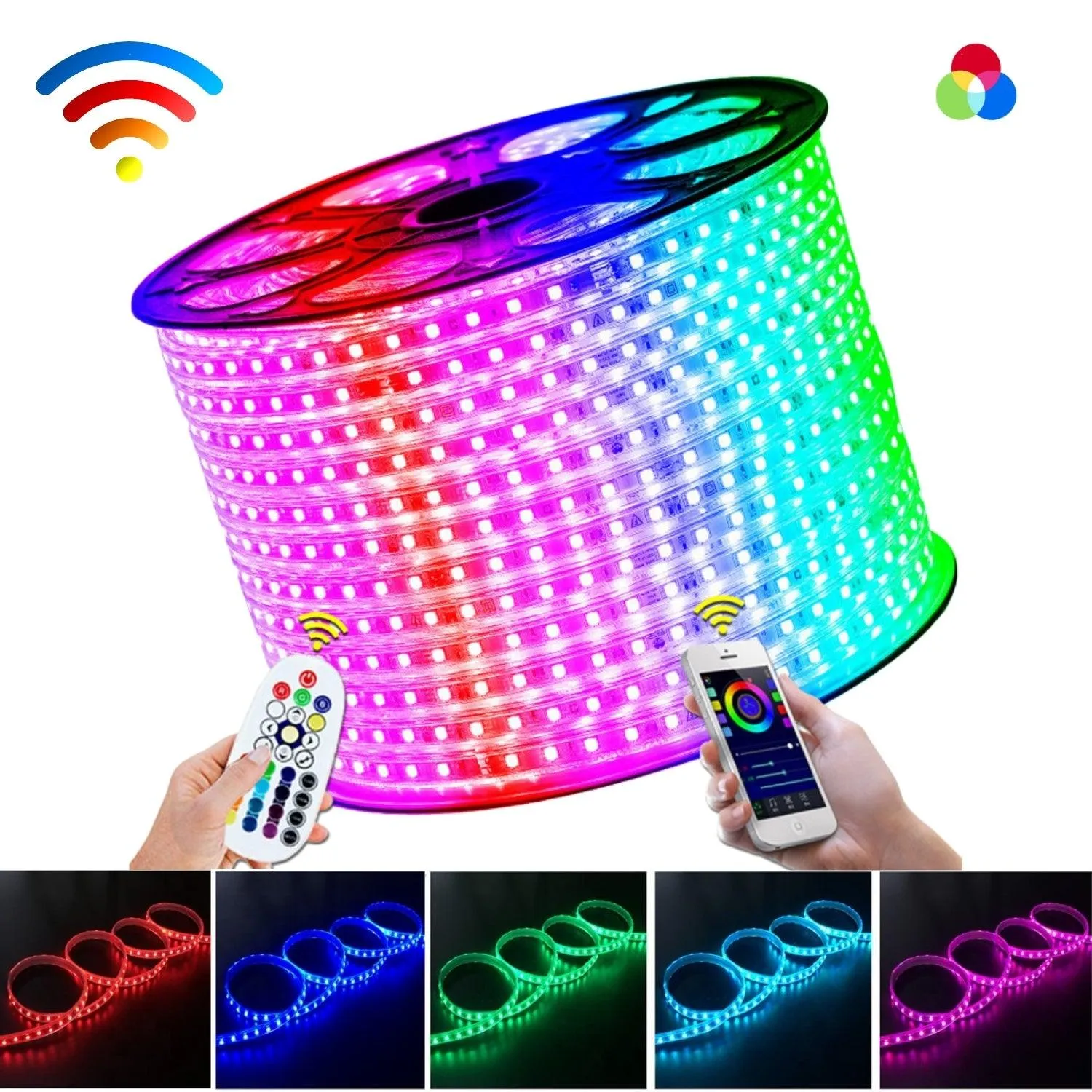 RGB LED Strip Light 220V 240V 60LEDs/m IP65 Waterproof WIFI App Control work with Google & Alexa