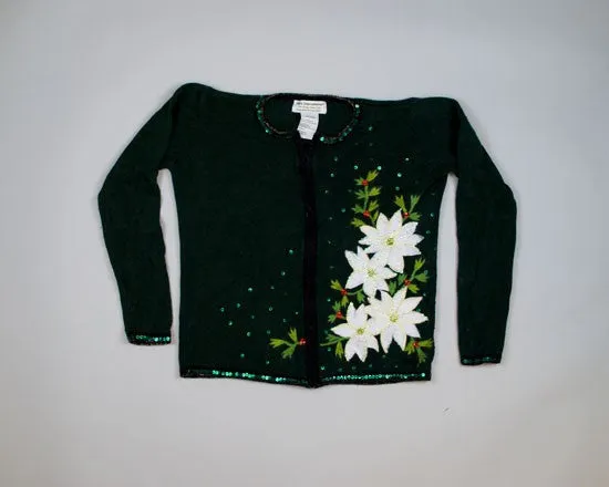 Sparkling White Poinsettias-Small Christmas Sweater