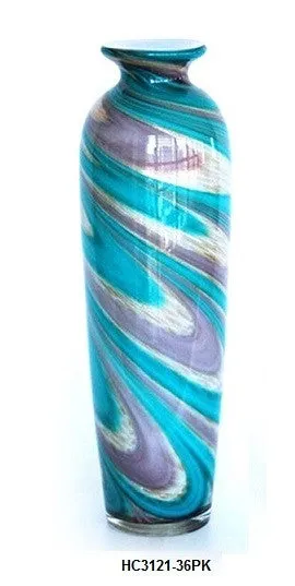 TG-HB-Swirl of Purple and Blue Hues Glass Vase (HC3121-36PK)