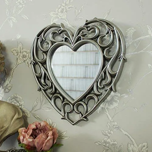 TOUCH WOOD HANDICRAFT Wooden Handmade Wall Mounted Mirror Frame Heart Shape/Wooden Mirror Frame for Living Room,Bedroom and Bathroom