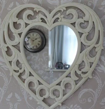 TOUCH WOOD HANDICRAFT Wooden Handmade Wall Mounted Mirror Frame Heart Shape/Wooden Mirror Frame for Living Room,Bedroom and Bathroom