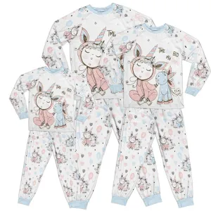 Whimsical Girl and Unicorn Time for Bed Kid Pajamas Set Matching